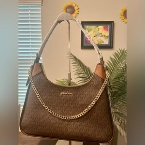 Michael Kors Tan and Brown Shoulder Bag with Gold Chain